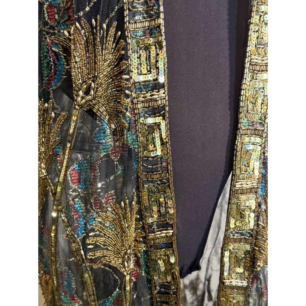 Vintage Ramana Duster Jacket One Size Black Floral Metallic Lame Kimono Cover Up - Picture 6 of 13